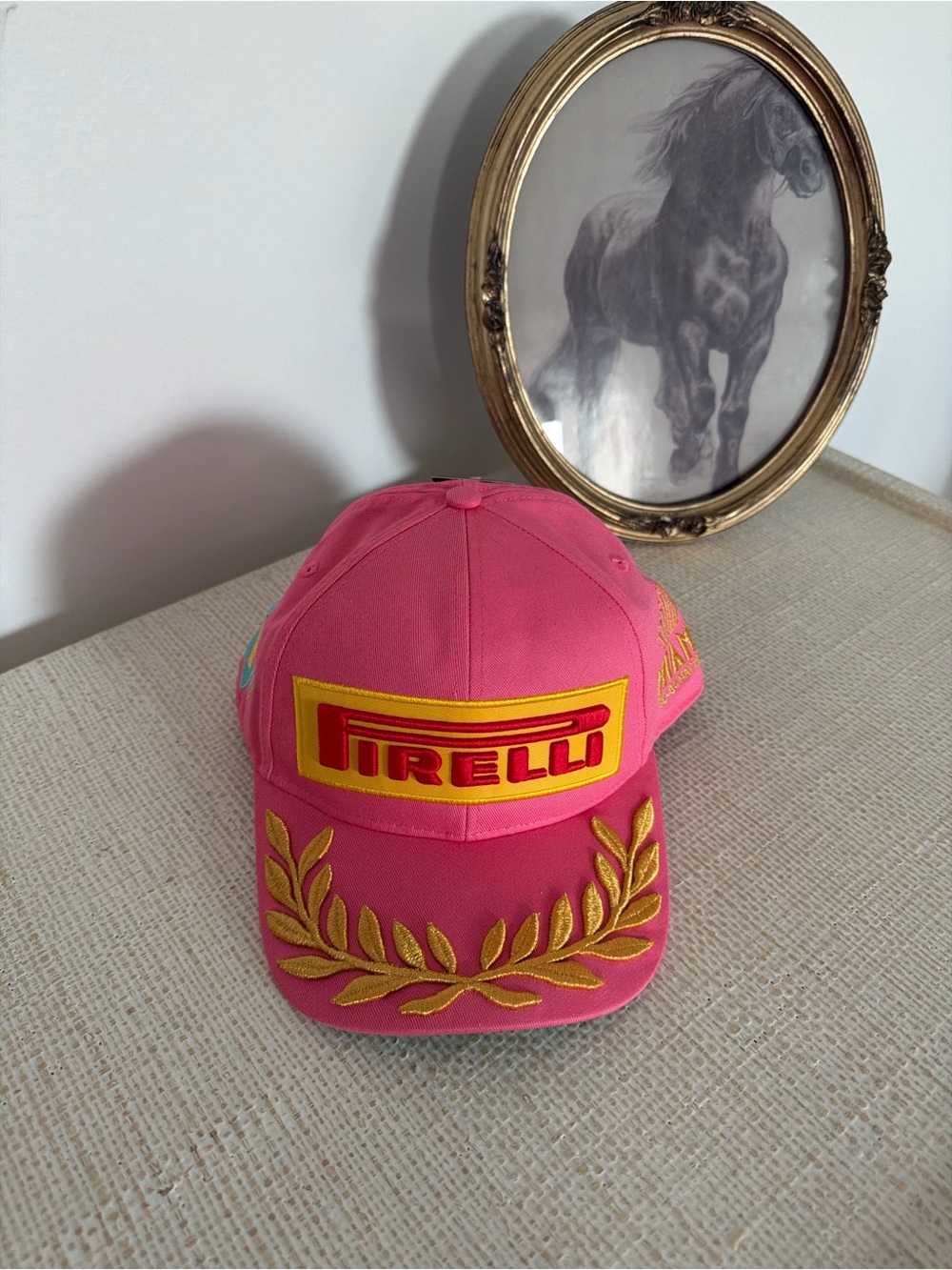 Pirelli Hot Pink Baseball Cap with Gold Embroidery